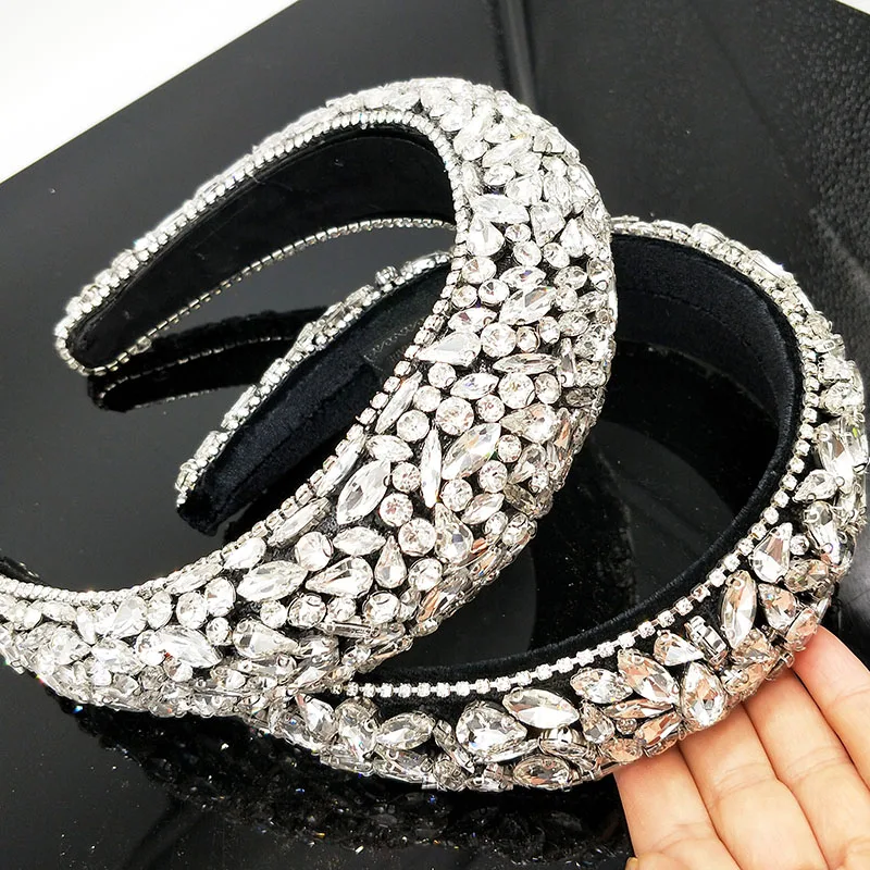 Headbands For Women Retro Floral Rhinestones Headband Lady Pearl Crystal Girl Barlot Style Headpiece Wedding Hair Acces | Украшения и