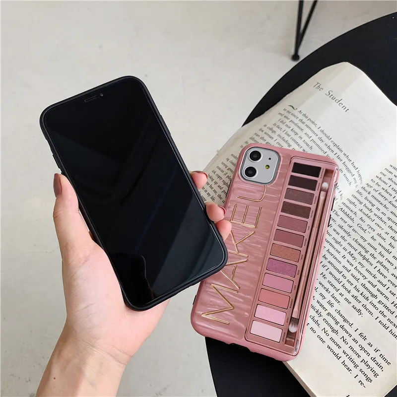 Роскошный сексуальный чехол для макияжа MAKEU eye shadow box для iPhone 6, 6s, 7, 8 Plus, X, XS, MAX, XR, цвет телесного цвета, тени для век, чехол из розового золота