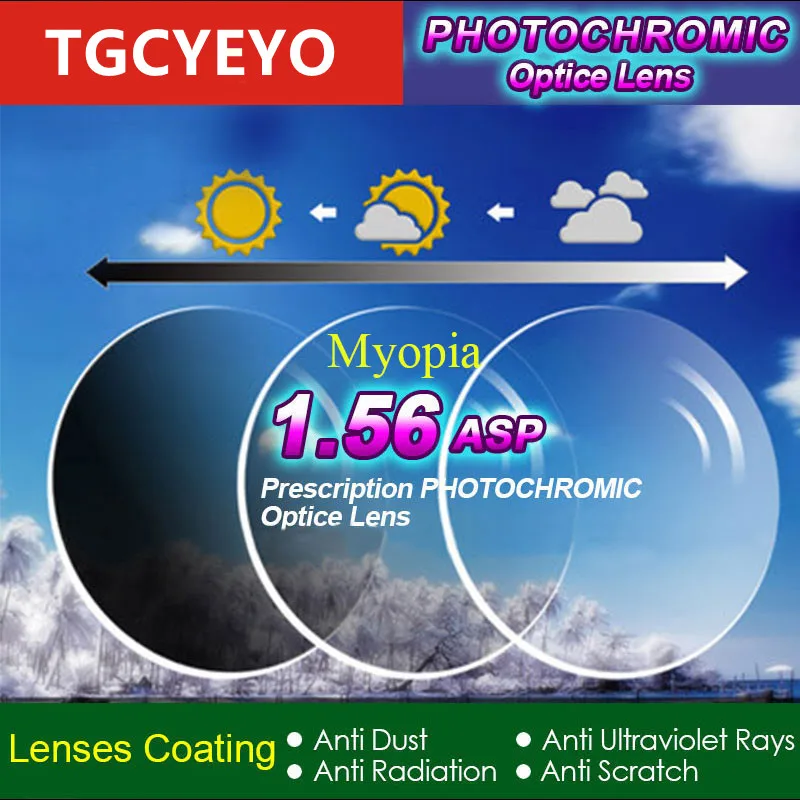 

1.61 index Photochromic Single Vision Myopia Prescription Optical Spectacles Lenses with Fast Color Change Performance