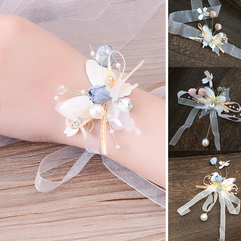 Корсажный браслет с искусственным жемчугом и бабочкой тканевые цветы на