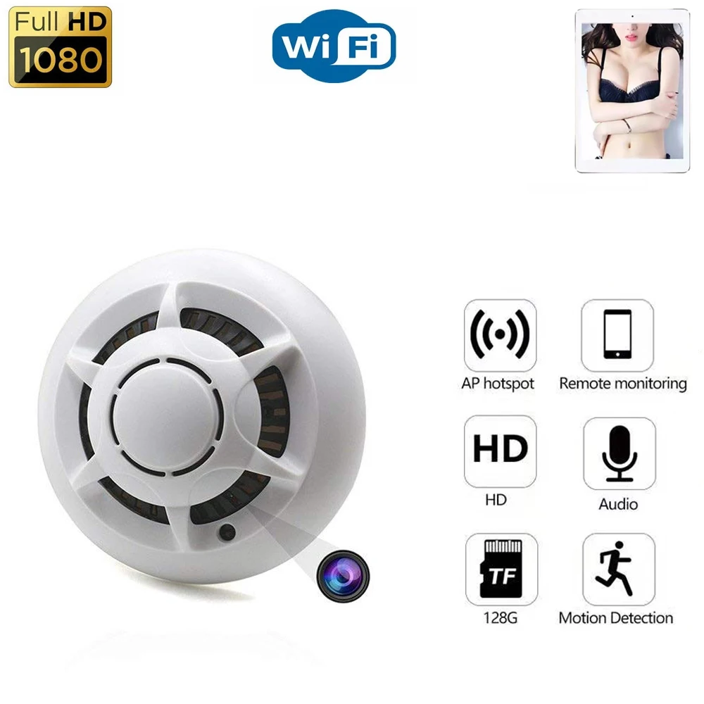 

Hiden design smoke alarm mini wifi home camera hotel ceiling hd 1080p wireless ip camera motion detection remote surveillance