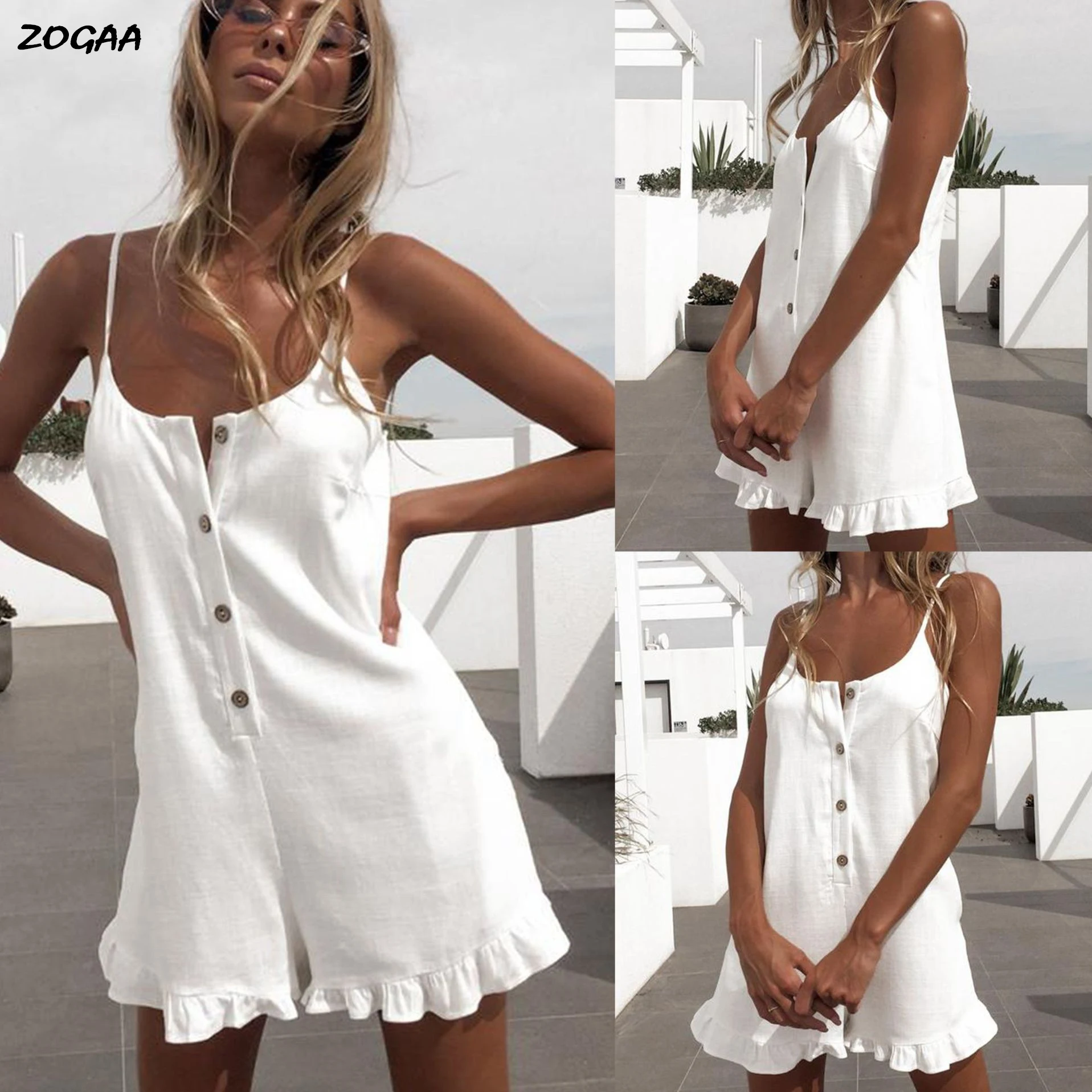 

ZOGAA 2020 Spring and Summer Leisure Beach Vacation Skirt Sling Open Half-access Hem Lotus Leaf Coconut Buckle Jumpsuit