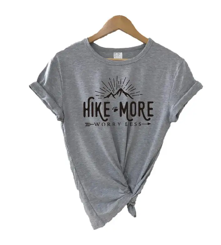 Hike More Worry Less футболка на открытом воздухе Wanderlust Футболка женская Стрела Приключения Кемпинг природа Топ Футболка короткий рукав женские топы