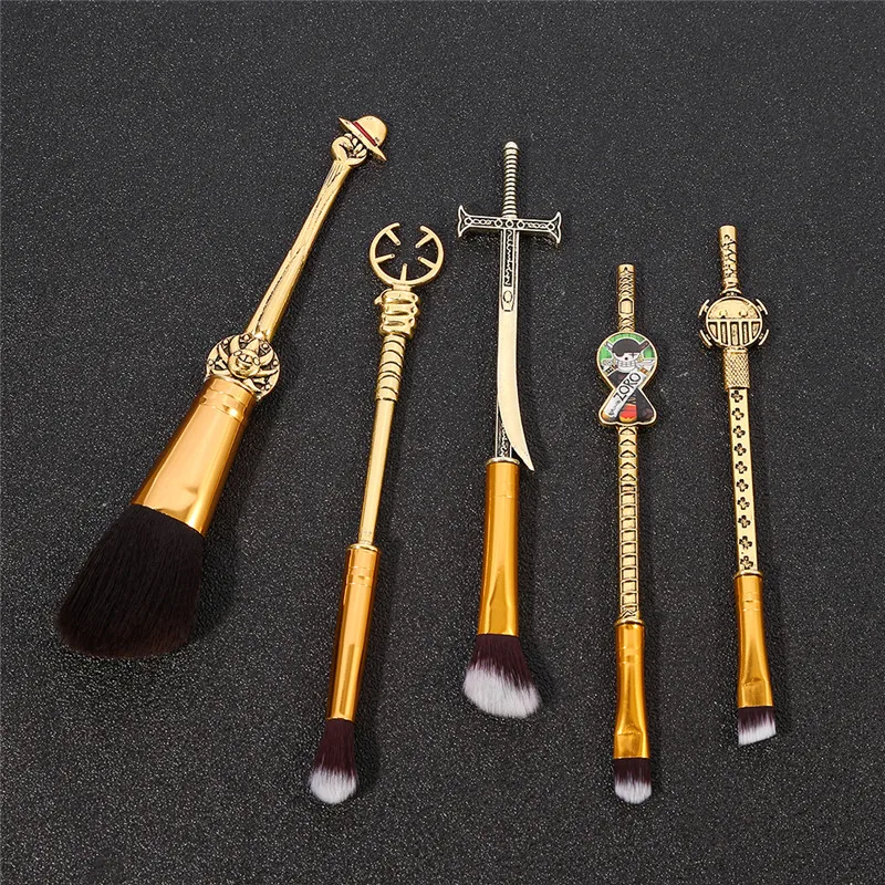 Wholesale 5pcs/set Makeup Brushes Set for Women Girl Anime Cosplay Accessories Monkey D Luffy Fans Gift with Bag