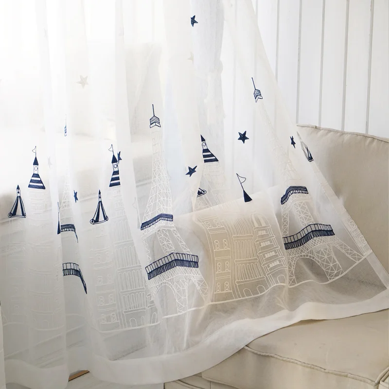 [Byetee] хлопок лен вышитый экран для детей мальчиков спальни тюль кухни прозрачная