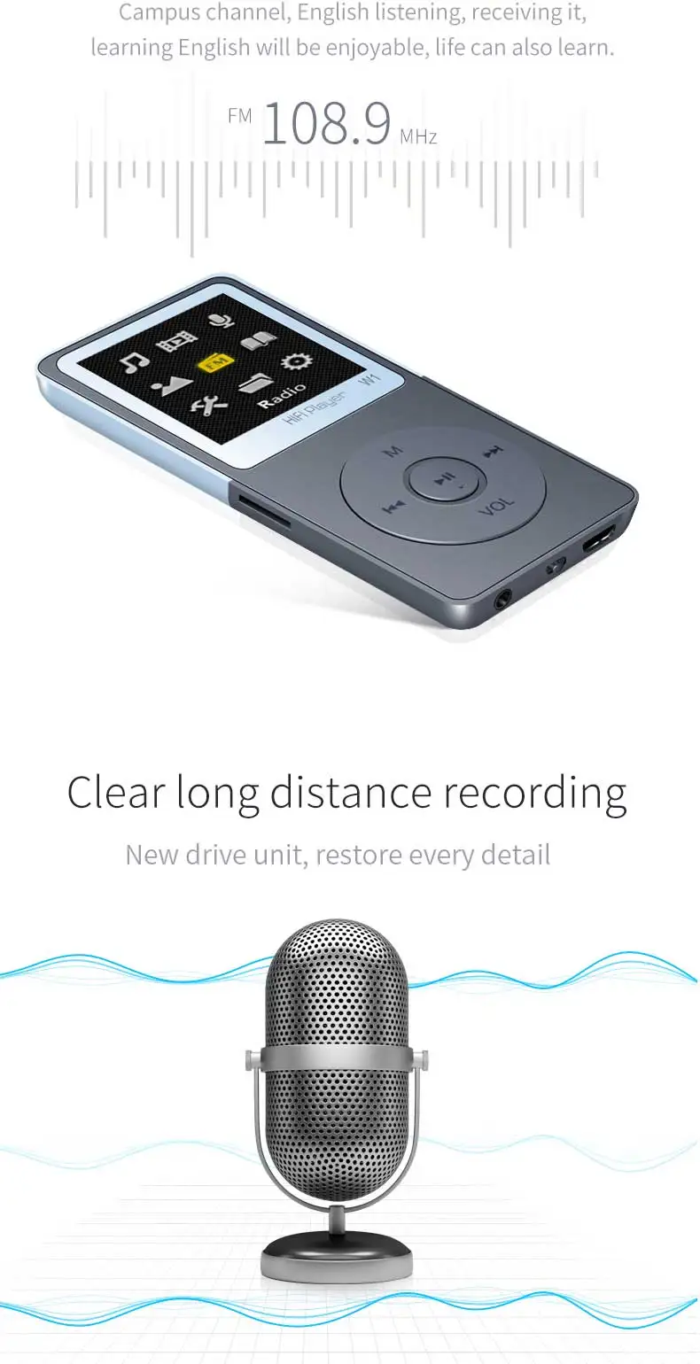 BTSMONE W1 новая версия mp3-плеер Встроенный 40 г и колонки может воспроизводить 80 ч без потерь портативный walkman с радио/FM/запись