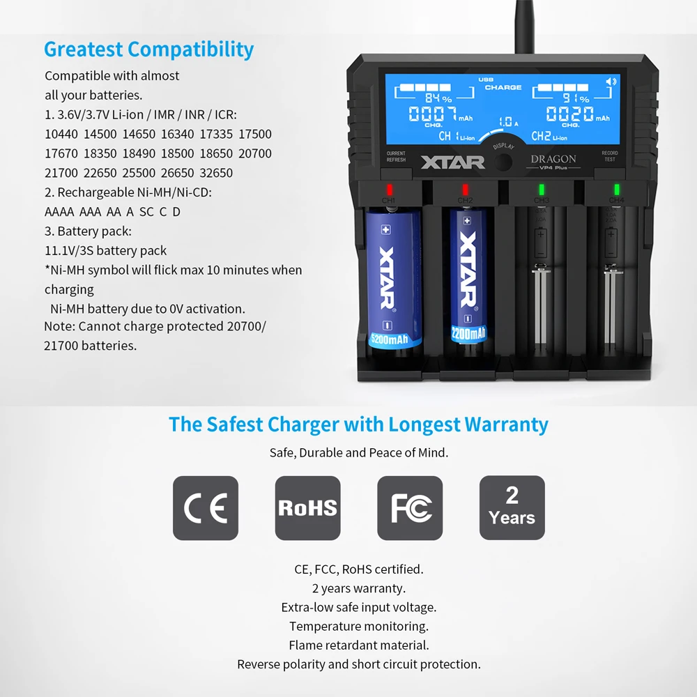 Аккумуляторная батарея XTAR 18650 с ЖК-дисплеем Ёмкость аккумулятора er C D N AA AAA 14500 11 1 В