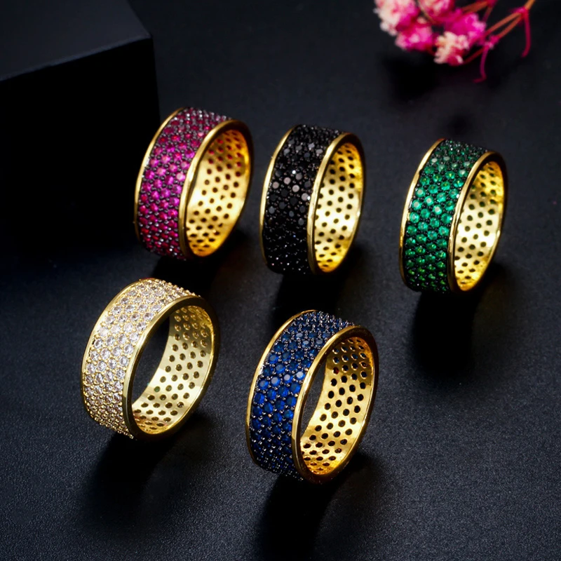 Кольцо женское круглое золотистое с фианитами R101 | Украшения и аксессуары