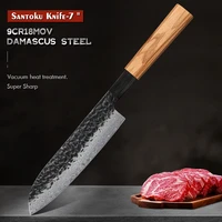 7 inch santoku knife 9cr18mov steel kitchen knife cut meat fish vegetable solid olive handle knife sharp kitchen slicing knife