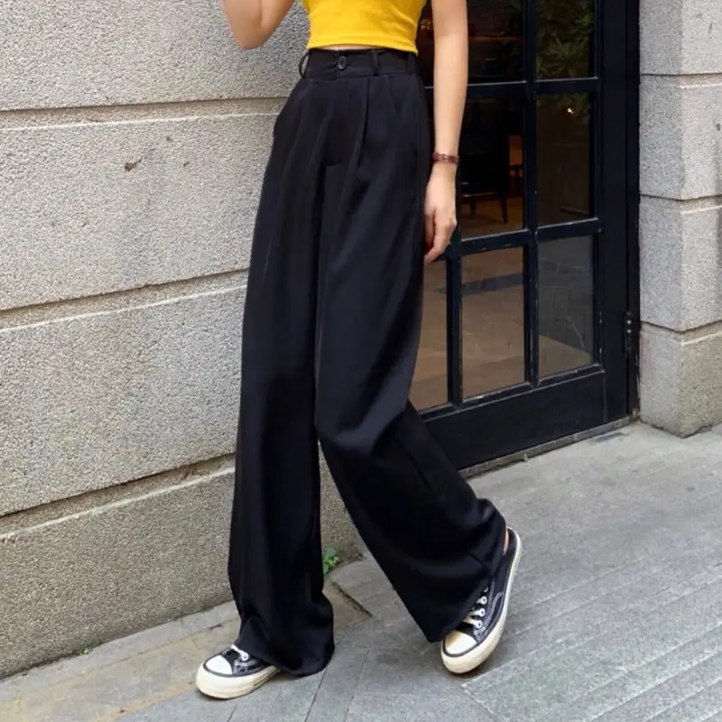 

2020 Red Straight Pants Vintage Street High Waist Pants Women Solid Black Trousers Plus Size 2020 Maxi Chic Loose Wide Leg Pants