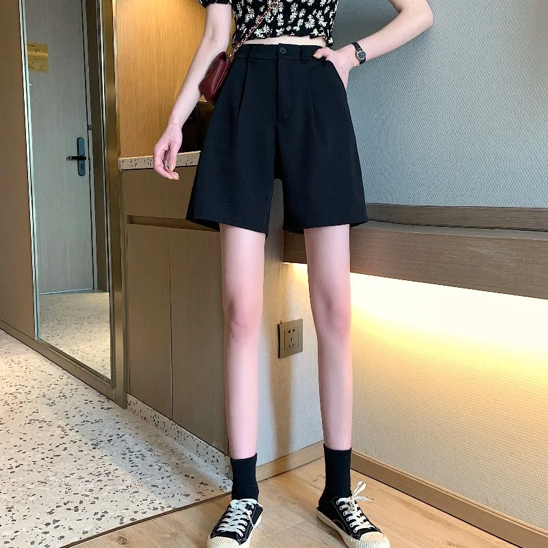 

Black Casual Pants Women's Summer 2021 New Hong Kong Style Versatile Loose High Waist Slimming Wide Leg Pants Trendy Student