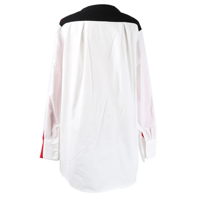 Весенняя женская блузка Blusas Mujer De Moda 2019 Корейская Лоскутная работа Вязанная