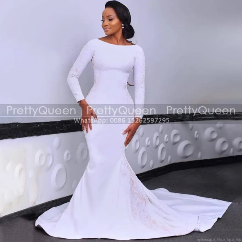 

Vintage Long Sleeves Mermaid Wedding Dress With Appliques Jewel Neck Sweep Train Women Dresses Bridal Robe De Soiree De Mariage