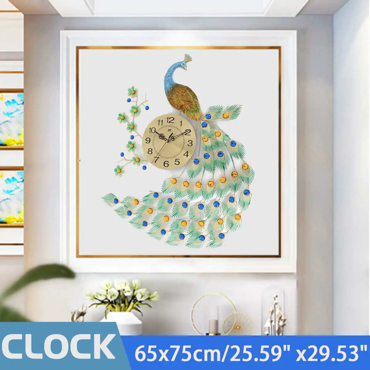 

3D Кристалл Павлин кварцевые настенные часы европейские современные Роскошные Настенные часы Креативный декор для гостиной спальни бесшум...