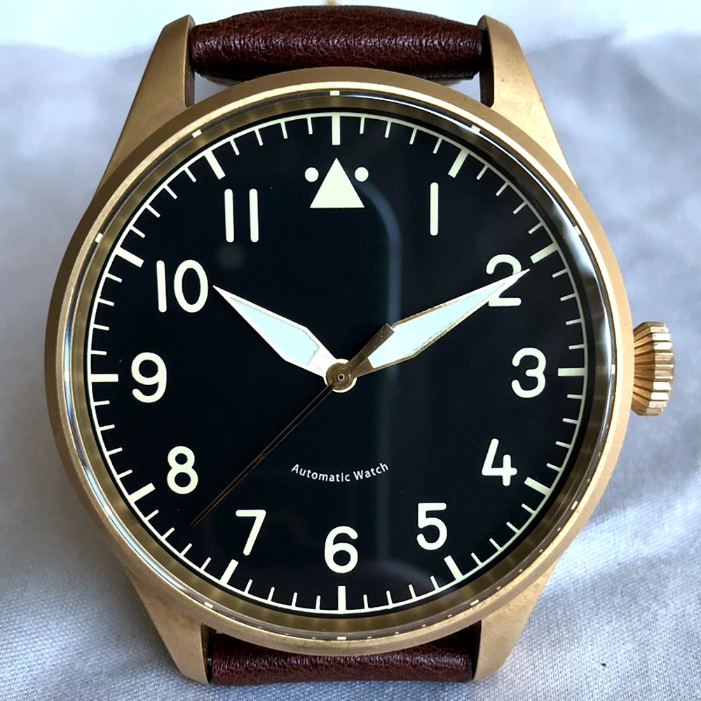 

Vintage Bronze Pilot Watch Men 44mm Sports St2130 Automatic Watch Retro Air Force Mechanical Wristwatches Luminous Custom Logo