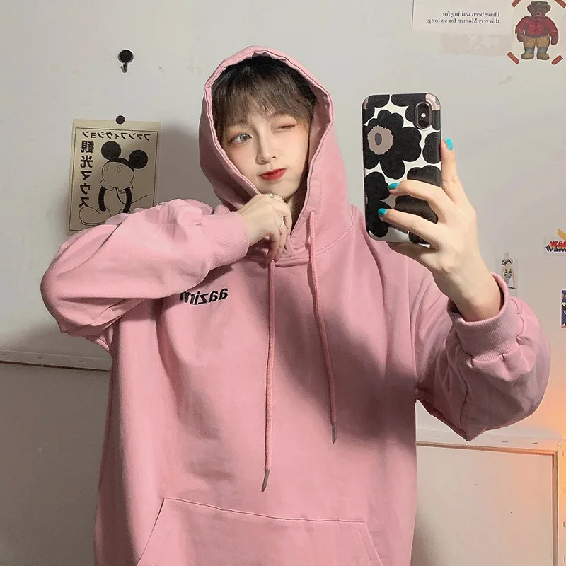 

2020 Autumn Women's Hooded Sweatshirt Fashion Korean Style Oversize Hoodies Letters Print Casual Loose Hoodies for Teen Girls