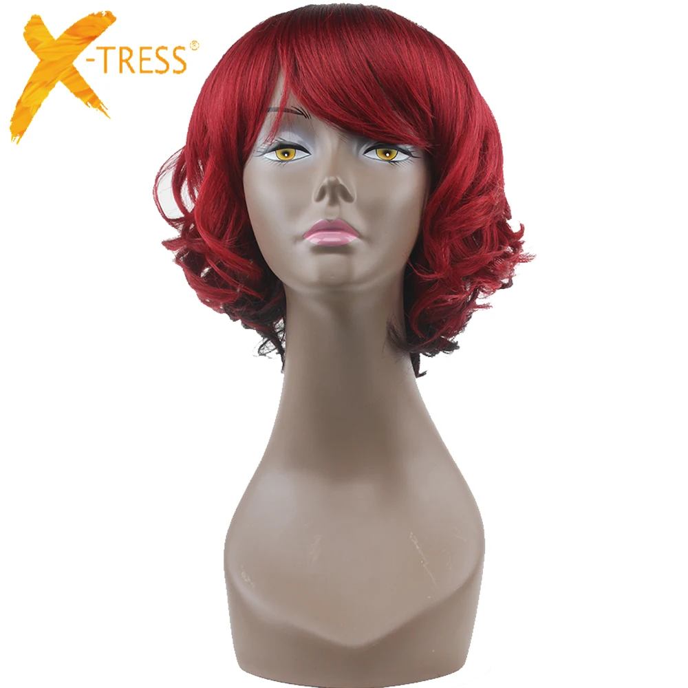 Синтетические волосы с челкой красного вина парики из высокотемпературного