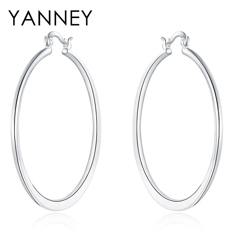 

BAYTTLING New Shelves 925 Sterling Silver Glossy Simple Large Round Hoop Earrings For Women Fashion Gift Jewelry