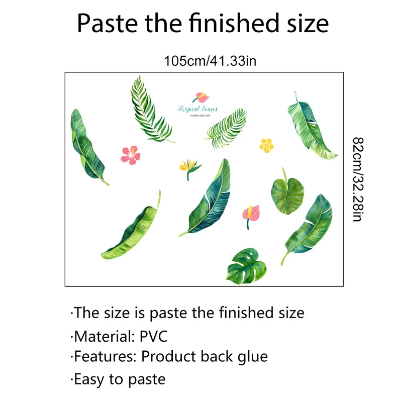 Zollor зеленые растения Лист наклейки на стену для гостиной спальни экологически