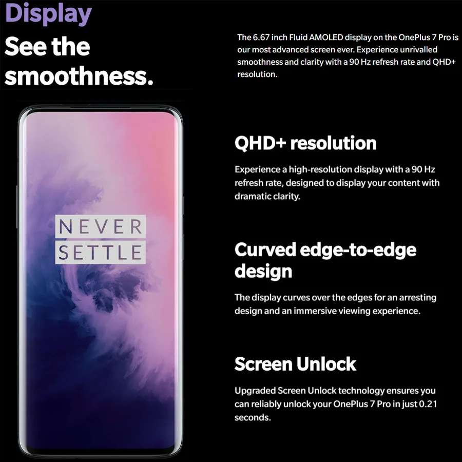OnePlus 7 Pro Global rom 4G смартфон 256GB Snapdragon 855 камера 48 МП 6 67 'ɿluid AMOLED 2K разрешение UFS 3 0