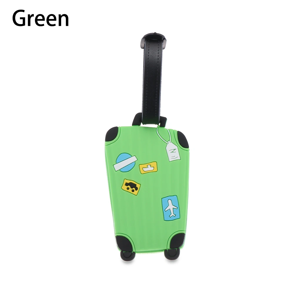 green 1 шт., аксессуары для путешествий, бирки для багажа, чемодана этикетка Сумки из натуральной кожи кулон Творческий посадочный талон мультфильм Чемодан теги адрес держатель - Цвет: green