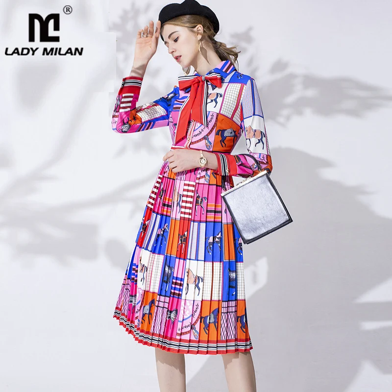 Женские платья для подиума с отложным воротником и длинными рукавами принтом