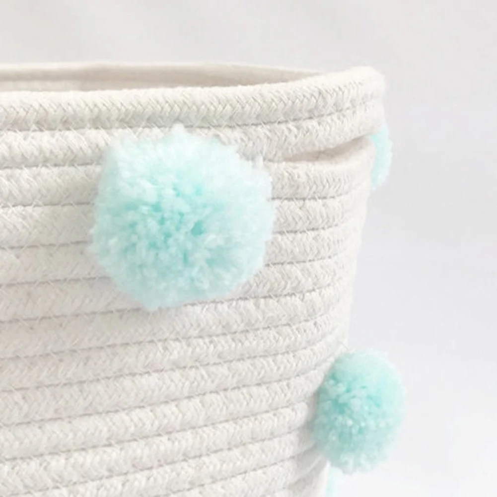 Pomp&oacute;n de punto de cuerda de algod&oacute;n de moda, cesta de seguridad para lavander&iacute;a, Cubo de almacenamiento de juguetes, utiler&iacute;a para fotos-4