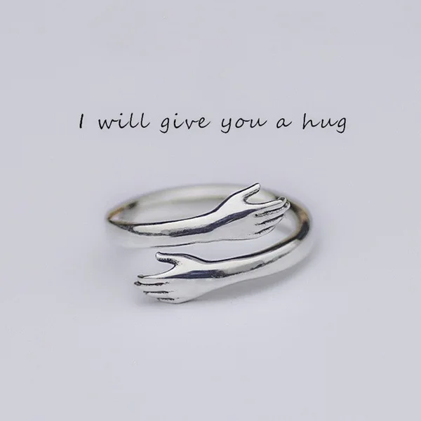 

I'll Give You a Hug 925 Silver Plated Couple Ring Adjustable Opening Creative Men and Women Against the Ring Wedding Lover Gift