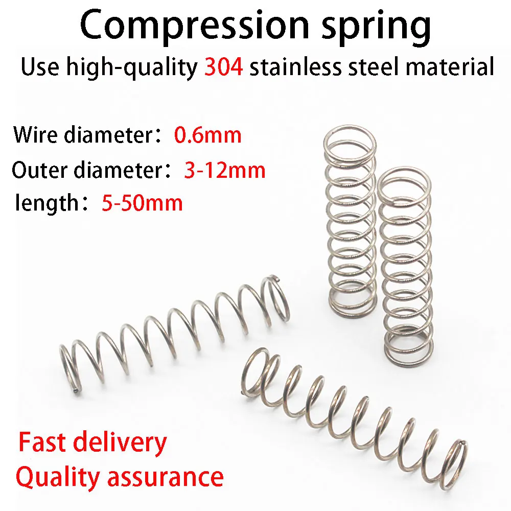 

Stainless Steel Compression Spring, Cylindrical Spring, Y-type Rotor Return Spring, Steel Wire Diameter 0.6mm, 10pcs