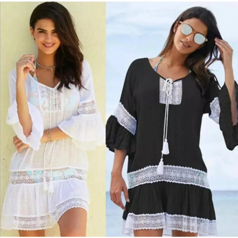 Лето 2020 Новое Женское платье Купальник пляжный белый гофрированный Топ