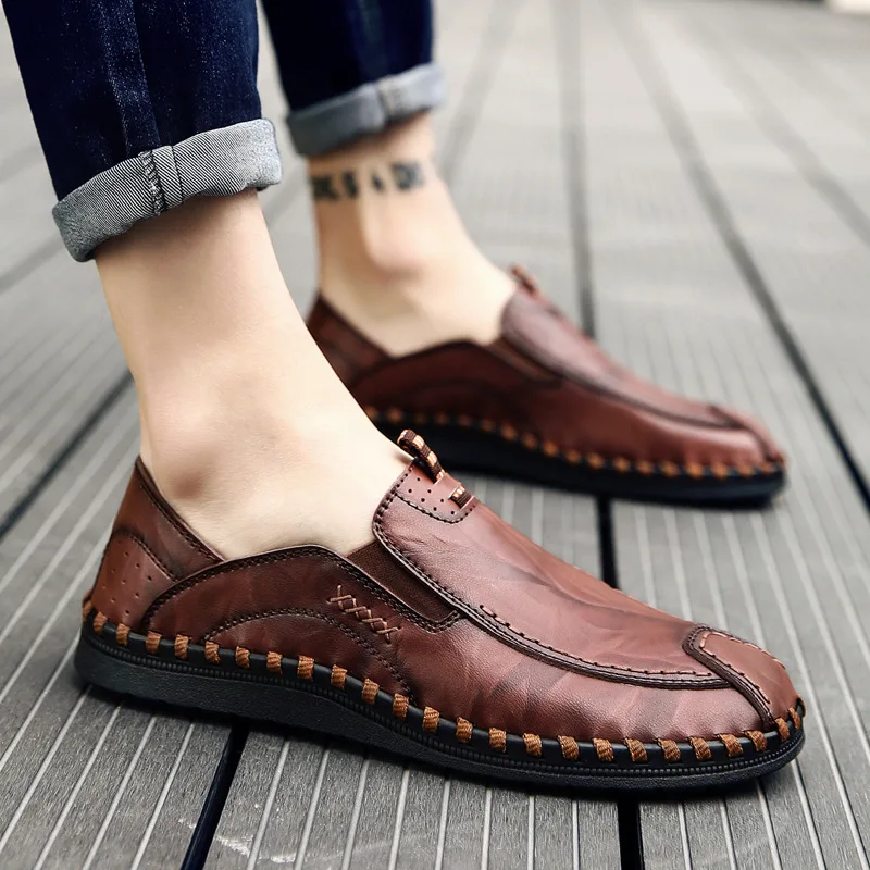 

Luxury Design Sneakers Men Genuine Leather Shoes Flat Slip On Loafers High Quality Casual Shoes Men Moccasins Male footwear