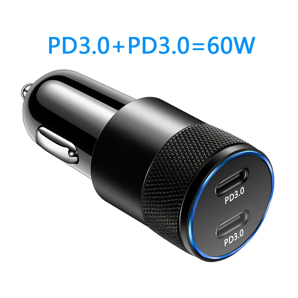 Автомобильное зарядное устройство 2 порта USB C 60 Вт для iphone 13 12 11 Pro Max Samsung Galaxy Note20