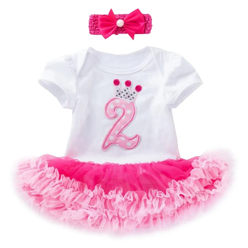 

2 Years Old Toddler Birthday Outfits Lace Tutu Baby Girl Romper Dress with Headband Kids Party Clothes Children Princess Infant