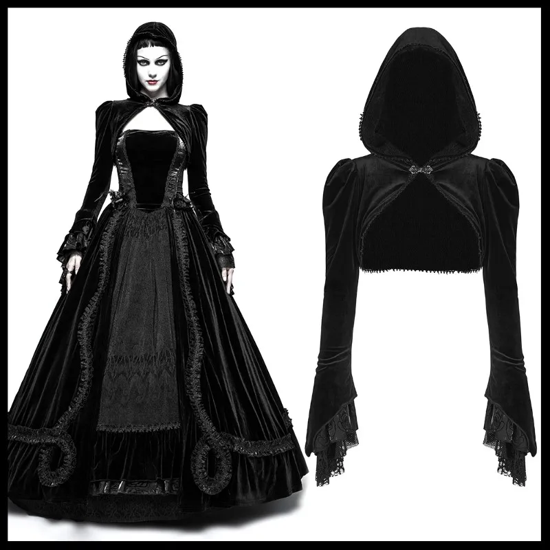 Женская бархатная короткая куртка в стиле панк черная Готическая винтажная