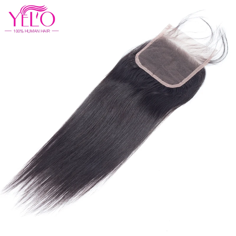 YELO высокое соотношение 3 шт. бразильские прямые волосы Remy с кружевной застежкой 4X4