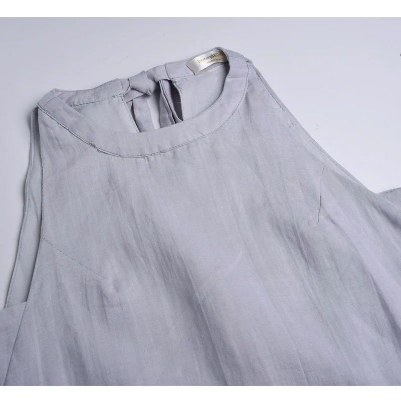 

AEL Cotton Linen Vest For Women Casual Sleeveless Loose Tops Bowknot Elastic Waistfemale Waistcoat Summer 2019 Fashion