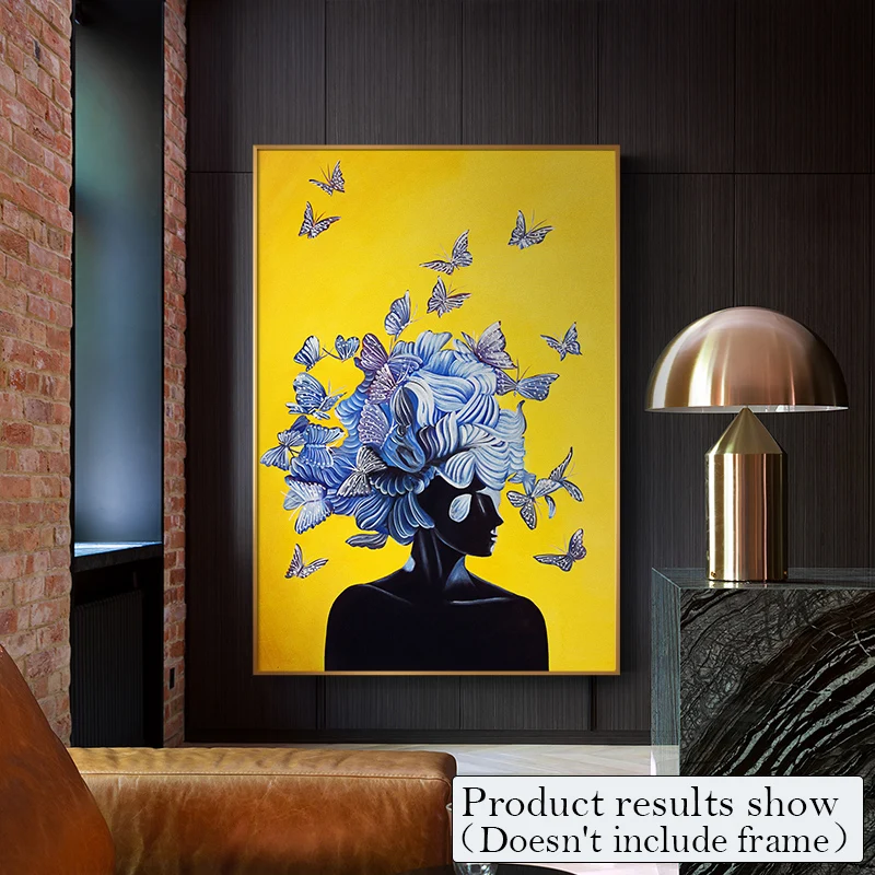 

Butterfly Woman Abstract Canvas Painting Wall Art Yellow Print Poster Picture Decorative Painting Living Room Home Decoration