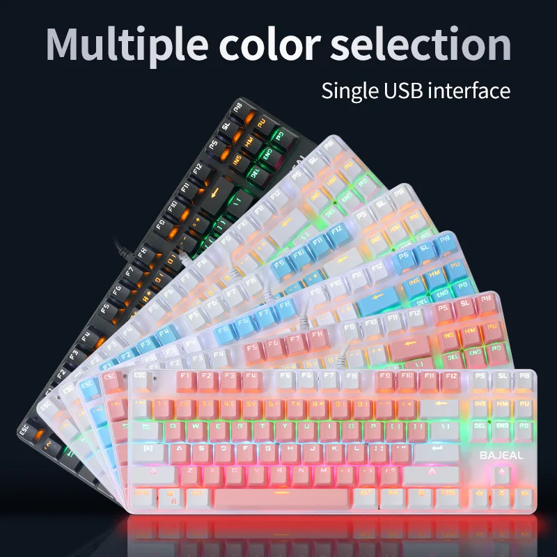 

Two Color 87 Key Mechanical Keyboard Green Axis Tablet Laptop Home Office RGB Luminous Keyboard Random Style