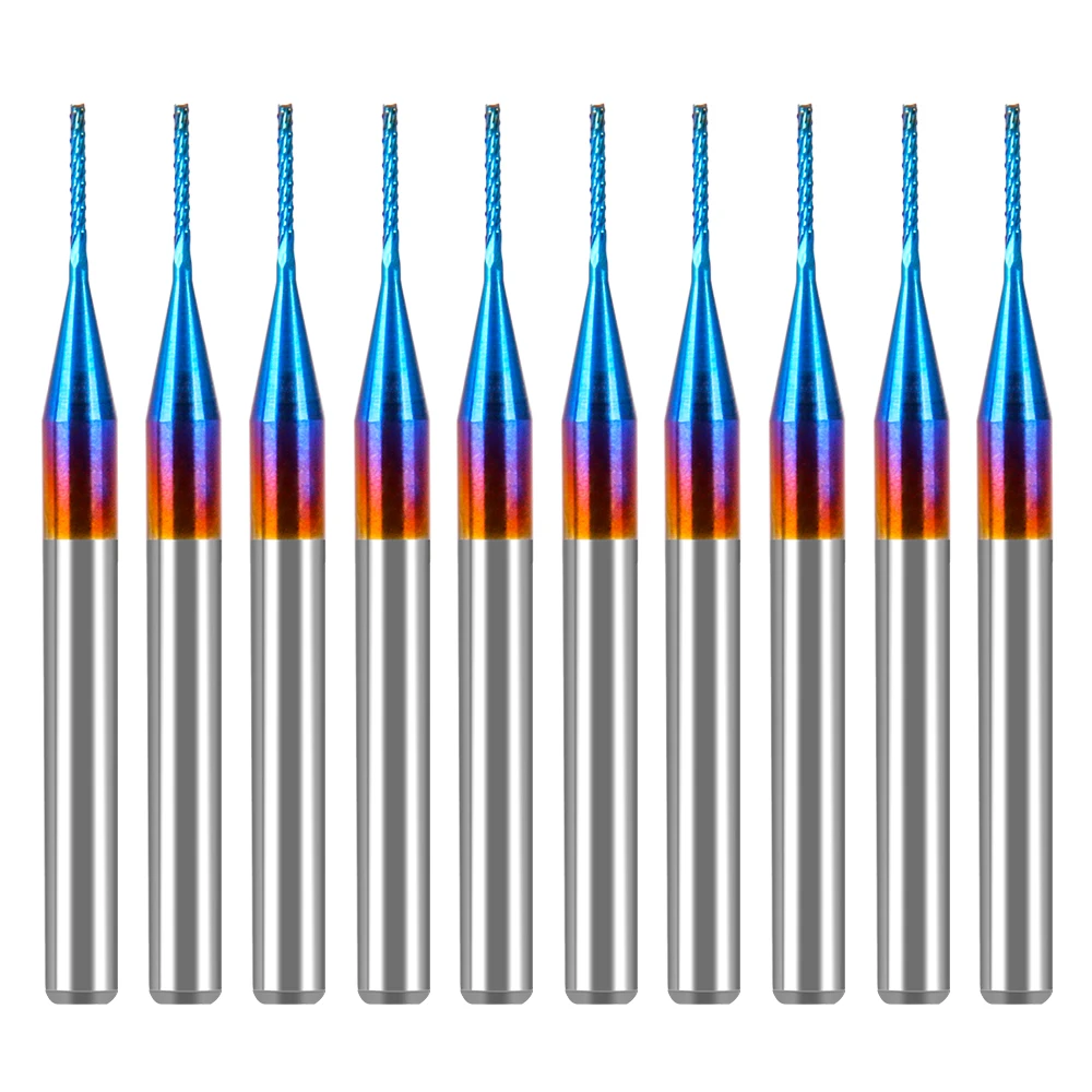 

10 шт. 0,7 мм твердосплавная Концевая фреза с голубым покрытием 1/8 дюйма фреза для гравировки фреза фрезерные Фрезы с ЧПУ фрезы для PCB Машины