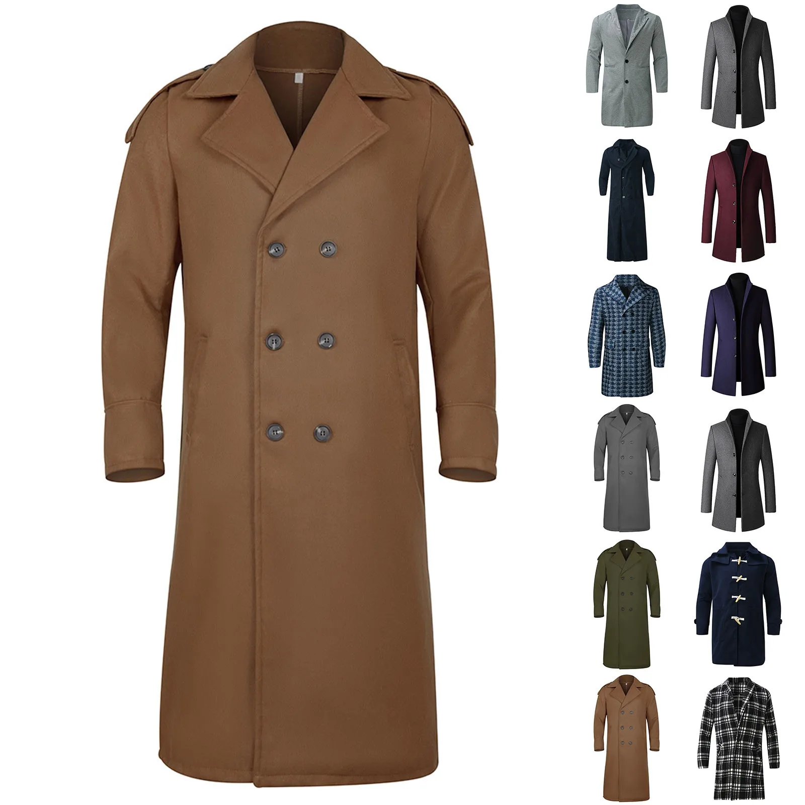

Men's Single-breasted Warm Jacket Long Loose Overcoat Autumn&winter Solid Color Long Sleeved Turn-down Collar Trench Coats