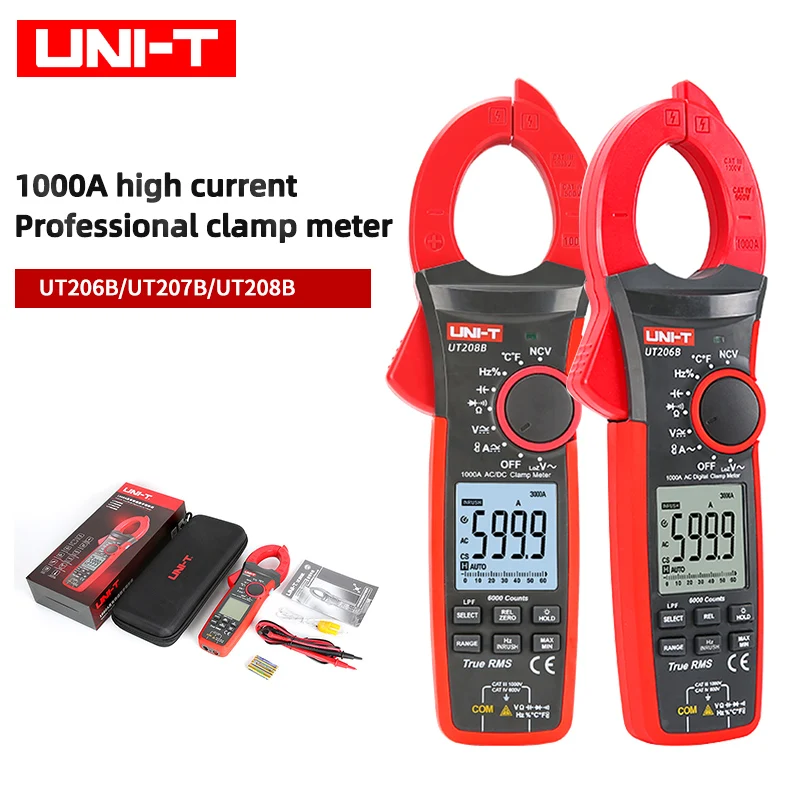 UNI T UT206B UT207B UT208B true эффективное значение Цифровые токоизмерительные клещи 1000A 1000 В