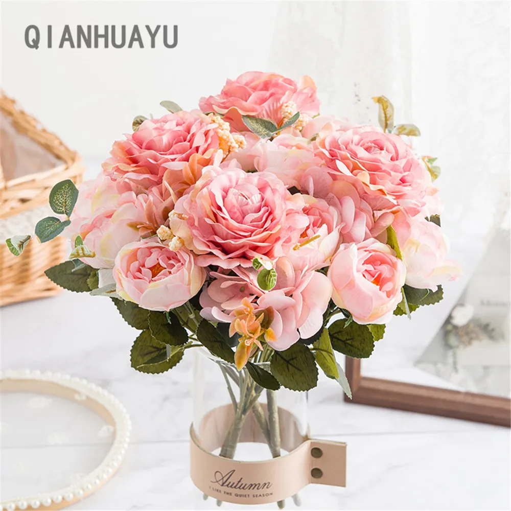 

1 bouquet Artificial Peony Hydrangea Flower Home Wedding Party Birthday Fake Flower Home DIY Decoration Accessories