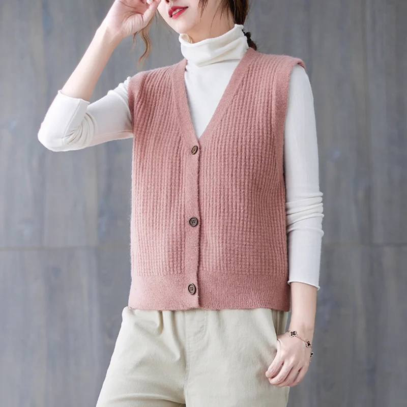 

#9178 Свитера без рукавов для женщин осень-зима свободный однобортный Топ свитер женский розовый кардиган женский винтажный Топ для девушек