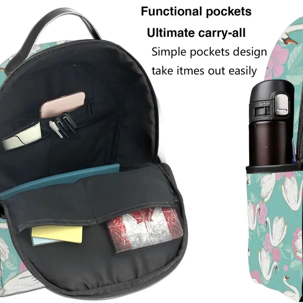 

Fashion Girl College School Bag Casual New Women Backpack Elegant Swan Flowers Book Packbag for Teenage Travel Shoulder Bag