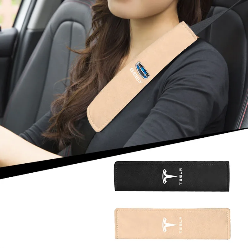 

1Pcs Suede Leather Car Safety Belt Shoulder Cover Protection Seat Belt For Tesla model s x 3 2021 coil bonina k80 car accessorie