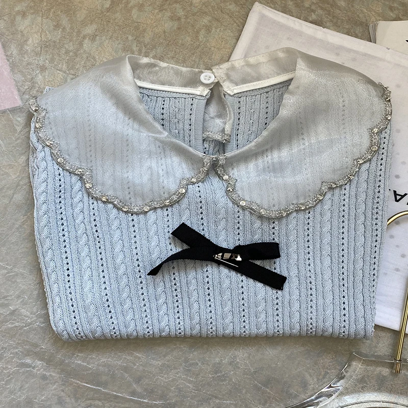 Женская трикотажная футболка с кукольным воротником и короткими рукавами модный