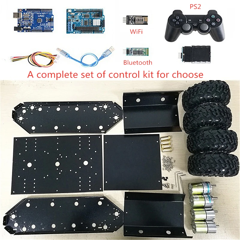 SZDOIT with Control Kit Large Load Metal 4WD Smart Car Chassis 4-Drive Robot Platform 130mm Rubber Wheel DIY Unassembled Toy | Игрушки и
