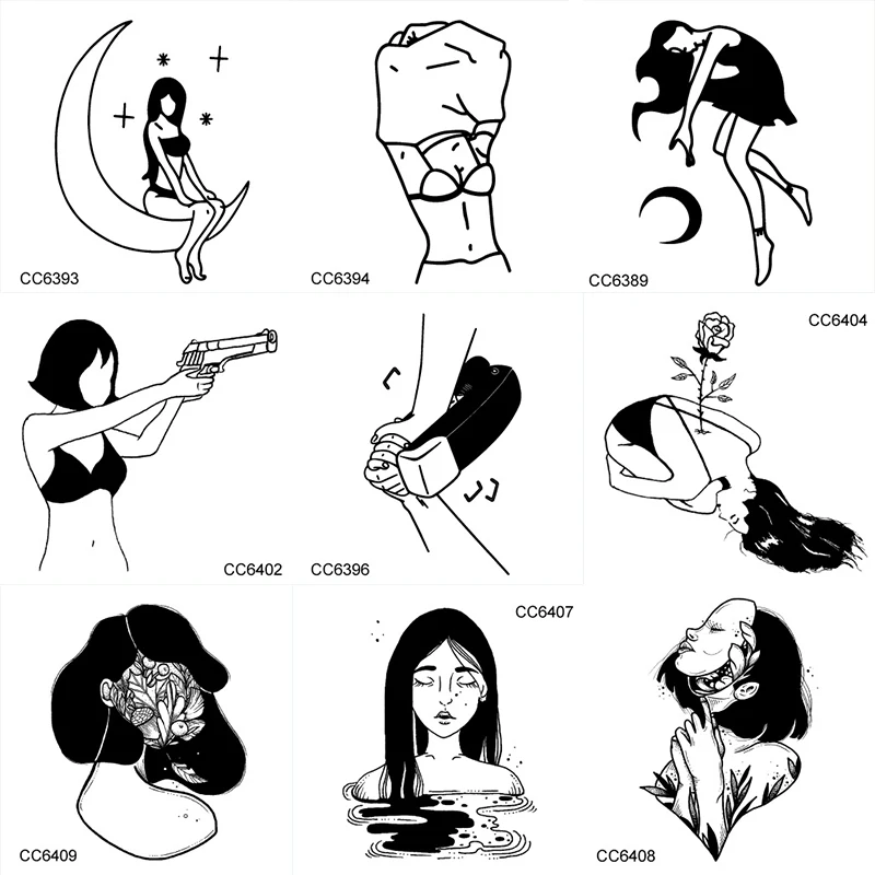 Черные простые линии Старая школа сексуальная девушка водостойкие Временные