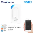 Умный кнопочный переключатель MoesHouse с Wi-Fi, без нейтрального провода, однополюсный, без конденсатора, требуется приложение Smart Life, Amazon, Echo, Google Home
