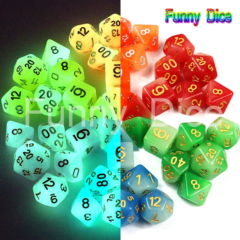 Два цвета микс Цвет светится в темноте кости 7 шт./компл. D4 D6 D8 D10 % D12 D20 для D &amp RPG